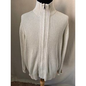 Tommy Hilfiger Beige Ribbed Zip Front Knit Cardigan, Size XL